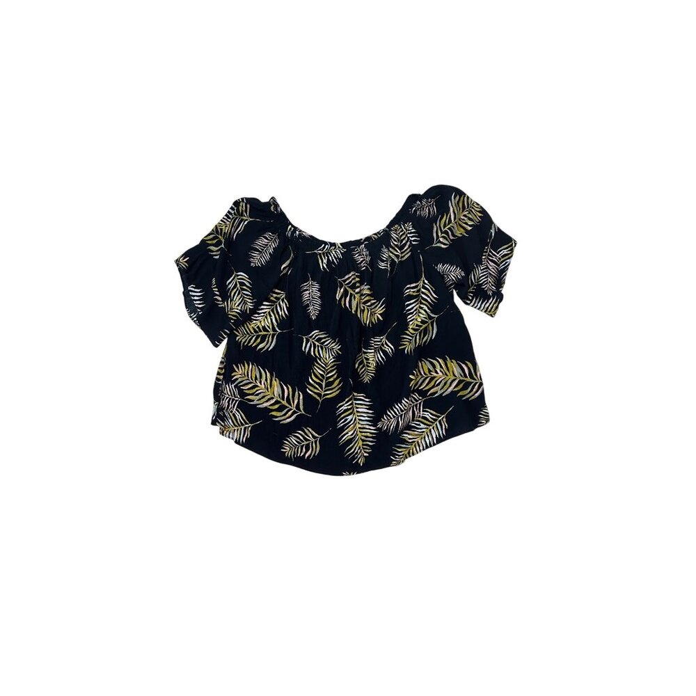 Maurices Womens Black Off-Shoulder Top With Yellow Leaf Print Size 2 1755